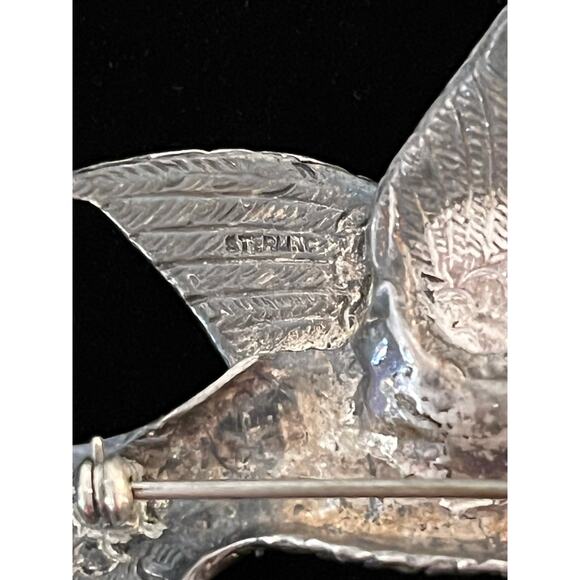 Vintage Sterling Silver Bird Brooch Abalone Shell Inlay Pin Signed STERLING Gift - Picture 8 of 10